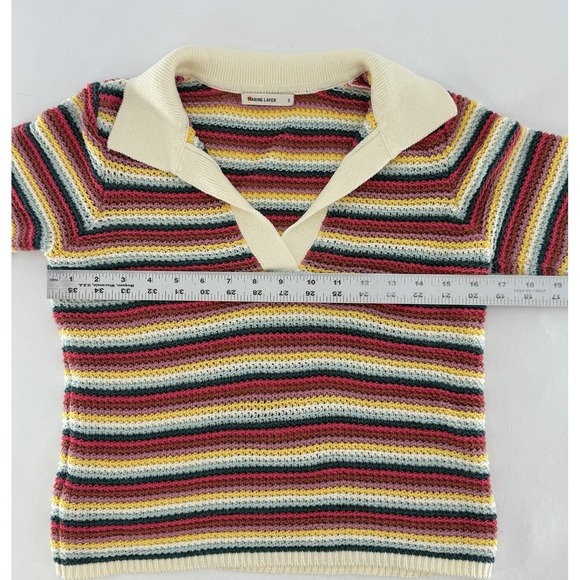 Marine Layer Spencer Polo Sweater Sz Small Cotton Sustainable Rainbow Hippie - Picture 10 of 10